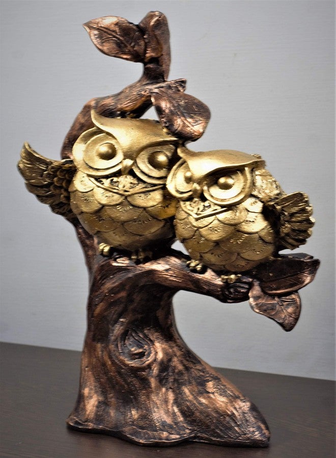 Inara Resin Creation Owl Statue/Idol/Showpiece For Home/Living Room Decoration (Golden & Brown) - 3.94X9.84 Inch - Image 4